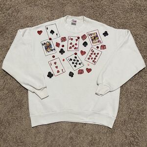 VTG Jerzees Sweatshirt Womens Large Poker Cards Custom Homemade Craft Crewneck